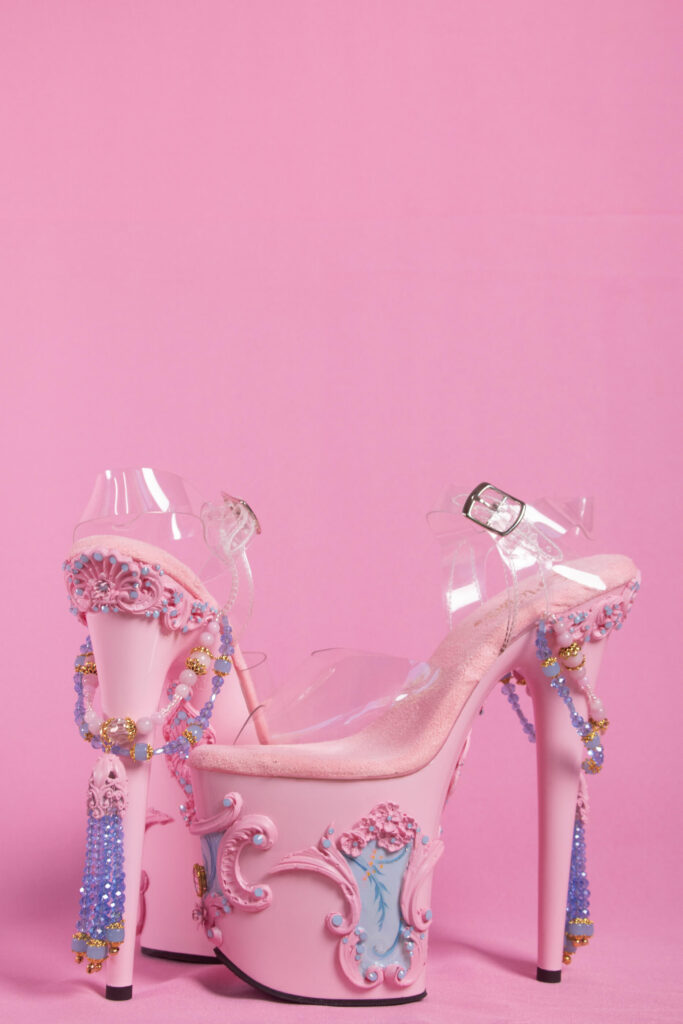 pastel blue/ pink porcelain shoes - candy makeup artist