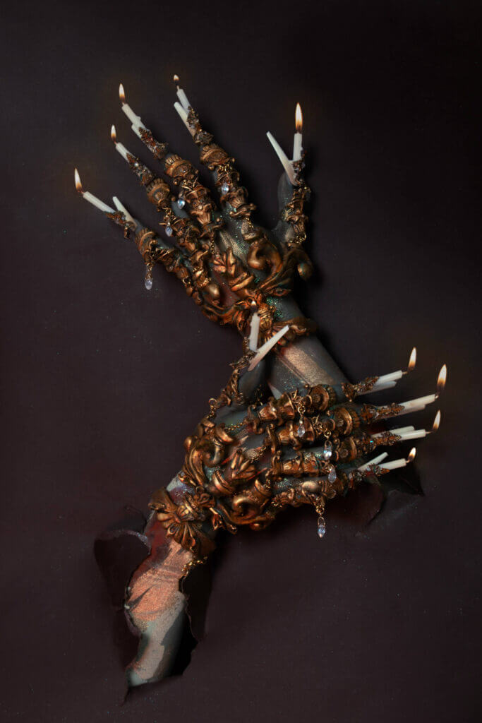 Candle holder hand jewelry - candy makeup artist