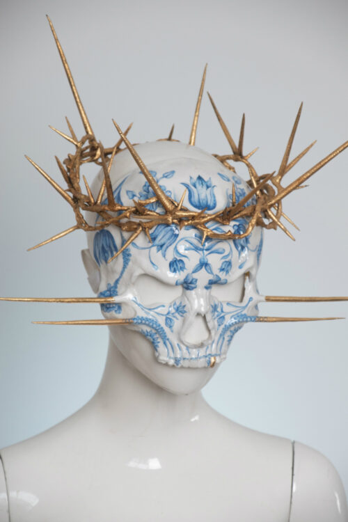Delft blue porcelain skull mask - candy makeup artist